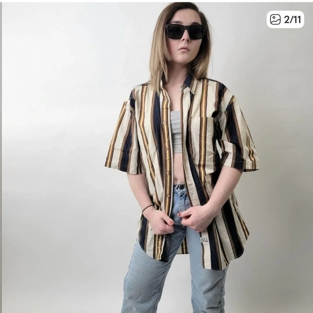 Vintage Striped Short Sleeve Button-Up Shirt